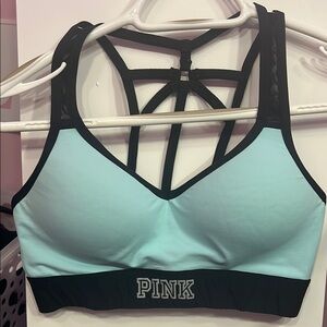 PINK Victoria's Secret Women's‎ Strappy Sports Bra - Light Blue and Black